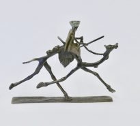 Hand-cast Burkina Faso bronze figurine - rider and camel striding out