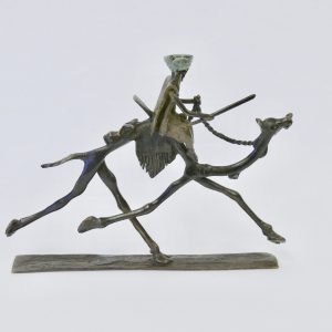 Hand-cast Burkina Faso bronze figurine - rider and camel striding out