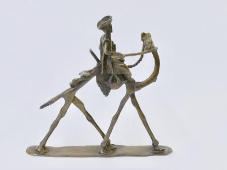 Hand-cast Burkina Faso bronze figurine - man riding camel