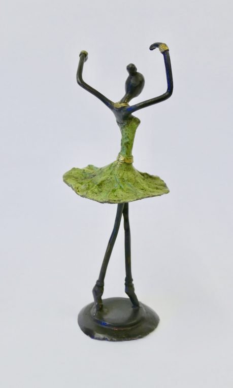 Hand-cast Burkina Faso bronze figurine - green lady dancing