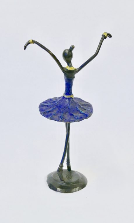 Hand-cast Burkina Faso bronze figurine - blue lady dancing