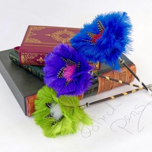 Pen made from porcupine quill with colourful Ostrich and Guinea fowl feathers