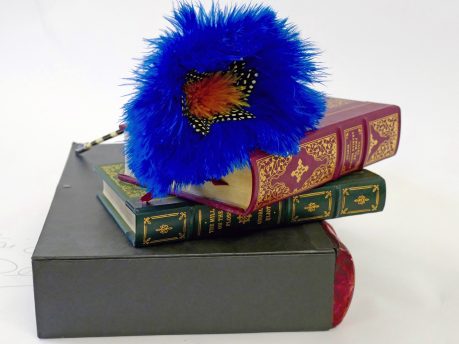 Pen made using dyed blue and orange Ostrich feathers