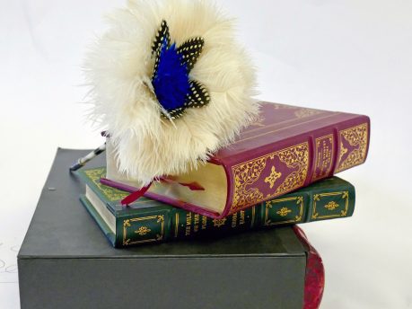 Pen made with dyed white and blue Ostrich feathers
