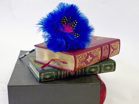 Pen with dyed blue and pink Ostrich feathers