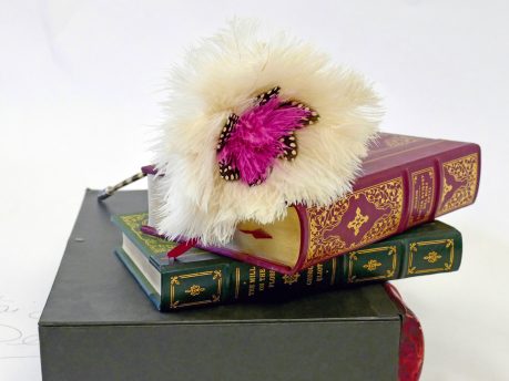 Pen with dyed white and pink Ostrich feathers