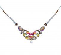Intricate designer necklace made using beads, embroidery, textiles and crystals