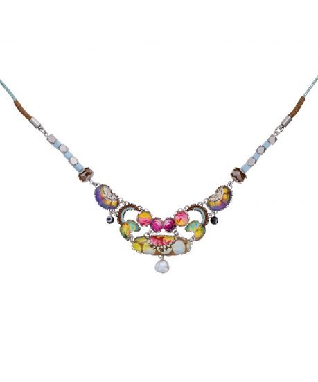 Intricate designer necklace made using beads, embroidery, textiles and crystals