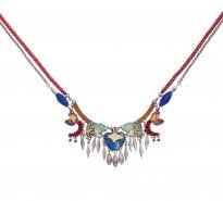 Intricate, designer necklace made using beads, crystals, embroidery and textiles